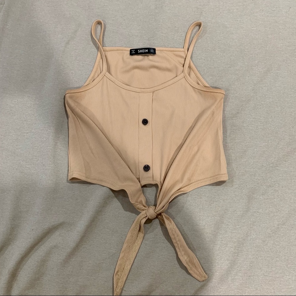 Tan Front Tie Tank Top, Large